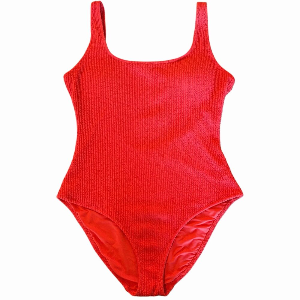 Aerie Women's One Piece Swimsuit Full Coverage UPF 50 Coral Ribbed Size Large